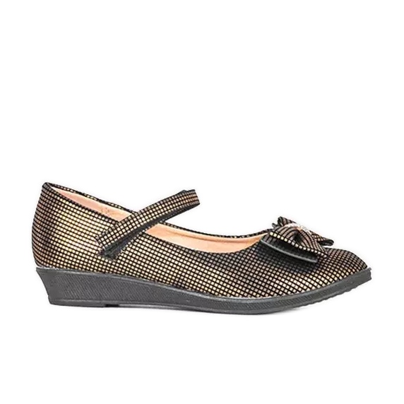 Złote baleriny dziecięce z kokardką Tienne czarne