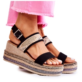 FE1 Zamszowe Sandały Na Koturnie Czarne Annabel beżowy