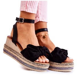 FE1 Zamszowe Sandały Na Koturnie Czarne Natina