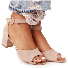 Zamszowe Sandały Na Obcasie Vinceza 21-20100 Beżowe beżowy