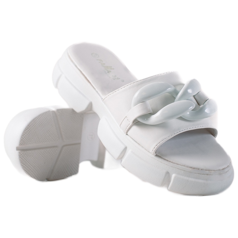 SHELOVET Klapki Na Platformie białe