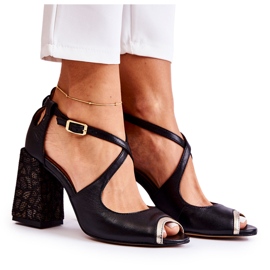 Modne Skórzane Sandały Na Słupku Maciejka 05513-01 Czarne