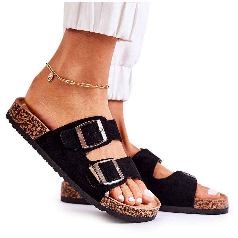 FB1 Damskie Klapki Wsuwane Czarne Misandei