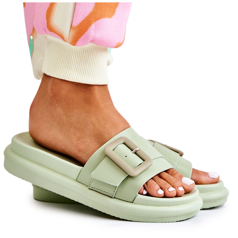 Damskie Klapki Z Klamrą Zielone Devia