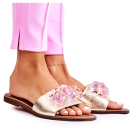 Skórzane Damskie Klapki Z Ozdobą Nicole 2726 Złote złoty