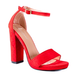 SHELOVET Wysokie Sandały Na Słupku czerwone