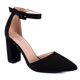 SHELOVET Zamszowe Czółenka Na Słupku czarne