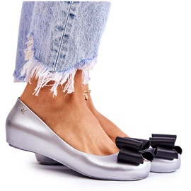 PH1 Damskie Gumowe Baleriny Z Kokardą Srebrne Florret srebrny