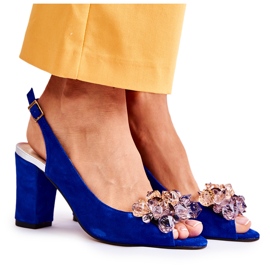 PA2 Zamszowe Modne Czółenka Sandały Z Kryształkami Granatowe Nolissa