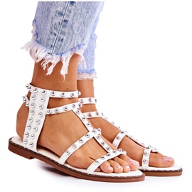 PG1 Damskie Sandały Na Suwak Z Ćwiekami Białe Cavos