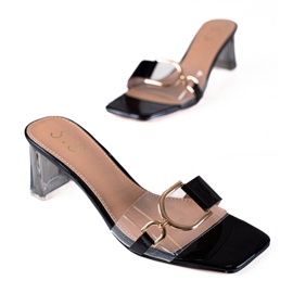 SHELOVET Transparentne klapki na słupku czarne