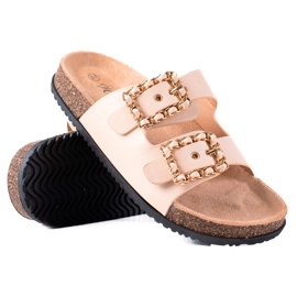 SHELOVET Klapki z ozdobnymi klamrami beżowy