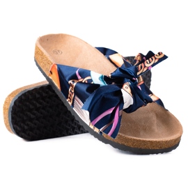 SHELOVET Niebieskie Klapki Z Kokardą granatowe