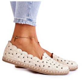 Damskie Wsuwane Baleriny W Kwiaty Beżowe beżowy