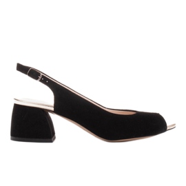 Marco Shoes Sandały z czarnego zamszu na stabilnym obcasie