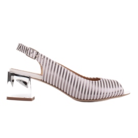 Marco Shoes Wygodne sandały damskie z ciekawą skórą białe wielokolorowe srebrny