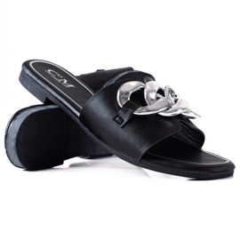 SHELOVET Klapki Z Łańcuszkiem czarne