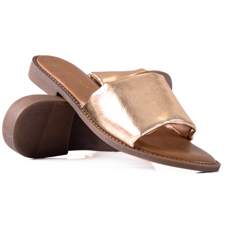 W. Potocki Klapki Z Szerokim Paskiem Potocki złoty