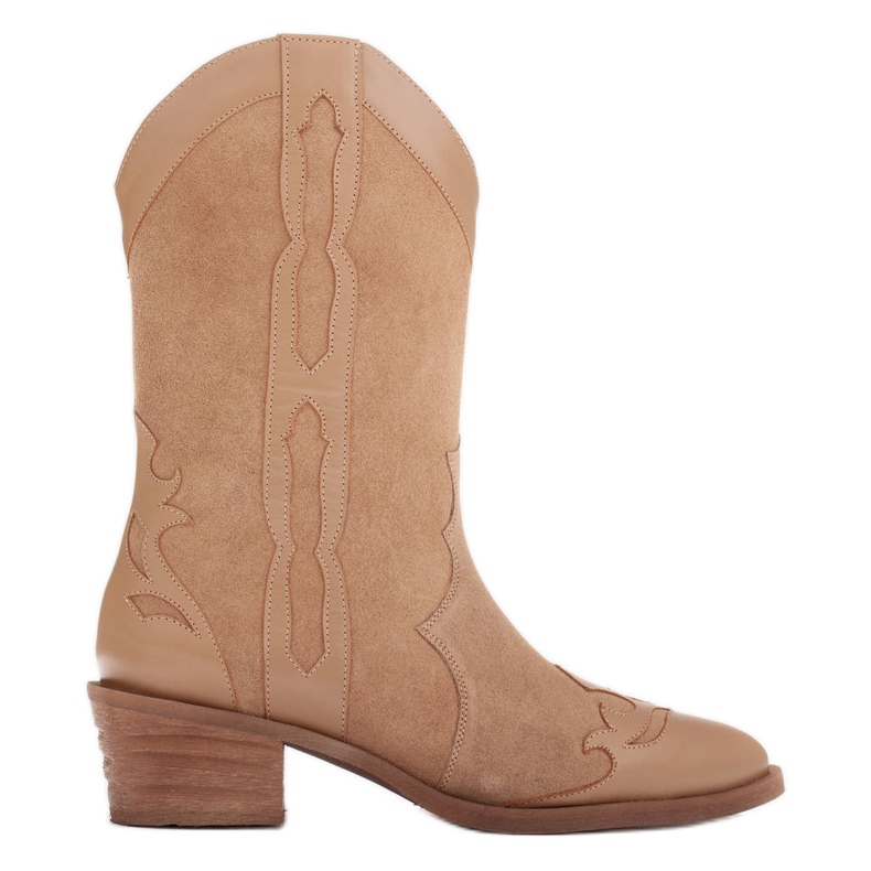 Marco Shoes Botki z naturalnego zamszu z elementami skóry beżowy