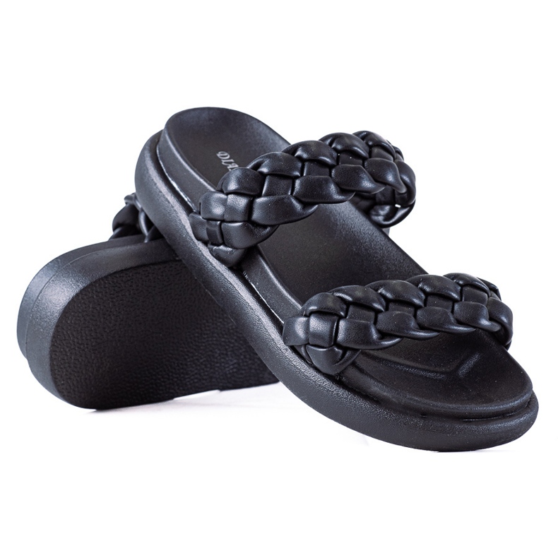 SHELOVET Plecione Klapki Na Platformie czarne