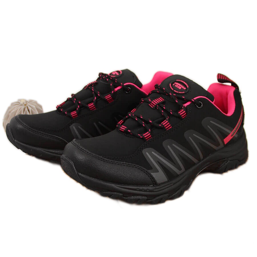 Buty trekkingowe damskie wodoodporne czarno-różowe American Club czarne
