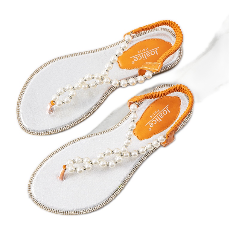 Pomarańczowe sandały z perłami Tana srebrny