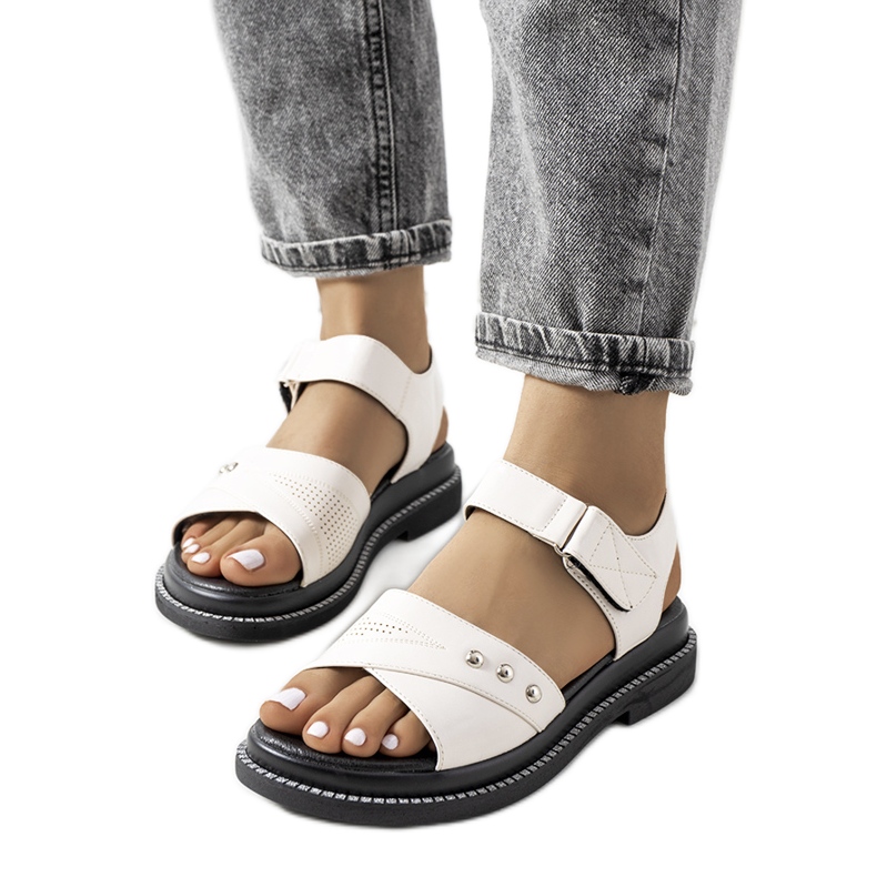 Białe sandały na platformie Meis beżowy ecru