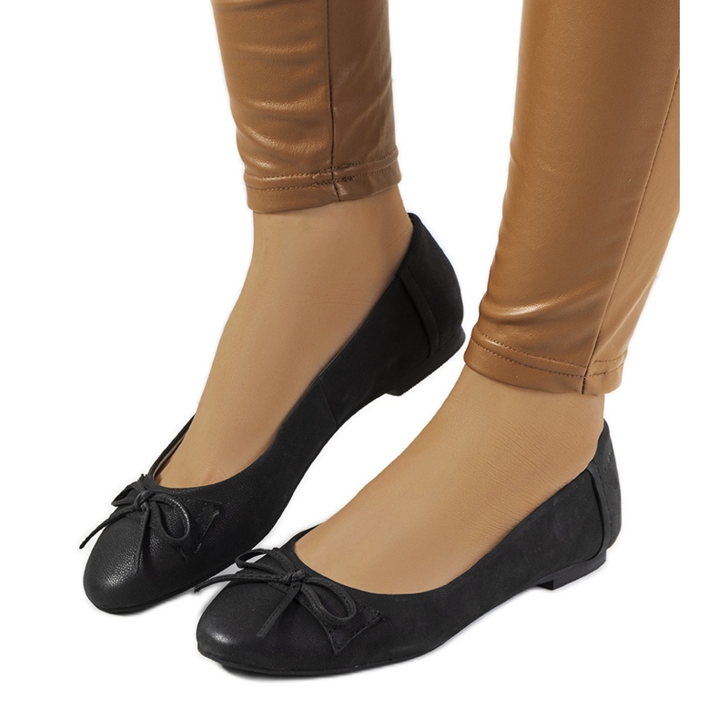 Czarne matowe balerinki z kokardką Morgana