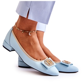 Skórzane Baleriny Z Ozdobą Niebieskie Joliet