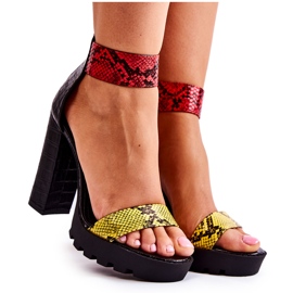 Modne Sandały Na Masywnym Słupku Multikolor Elisen czarne czerwone żółte