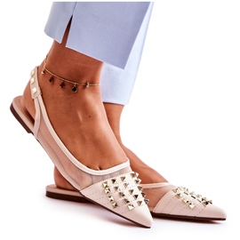 Damskie Baleriny Z Ćwiekami Beżowe Kinley beżowy