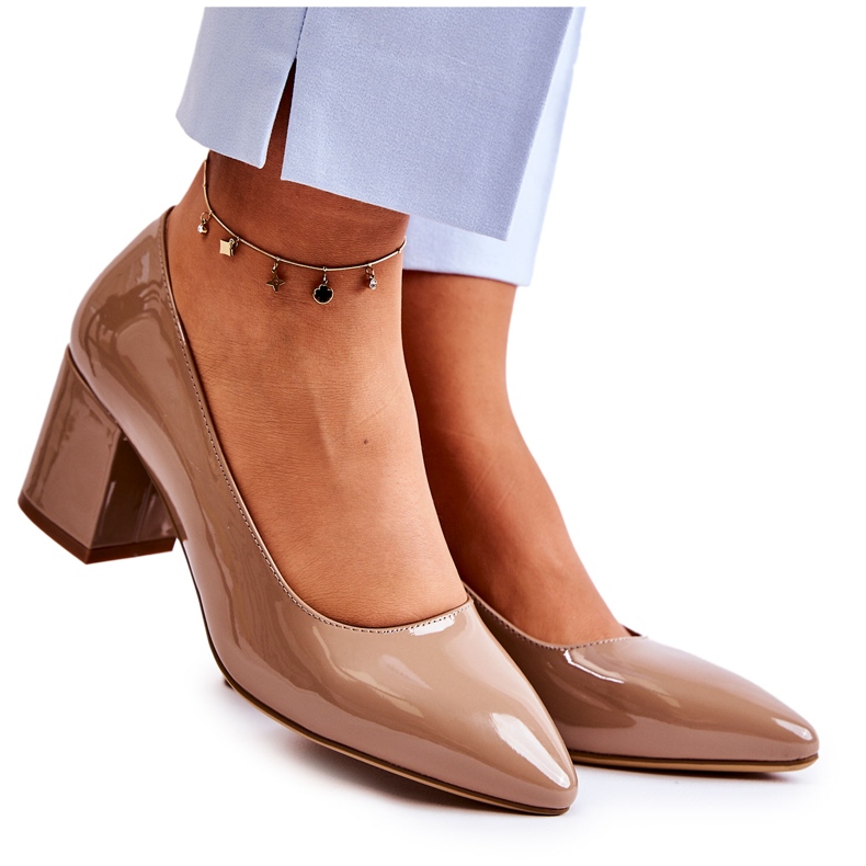 Lakierowane Czółenka Sergio Leone PB411 Brązowe