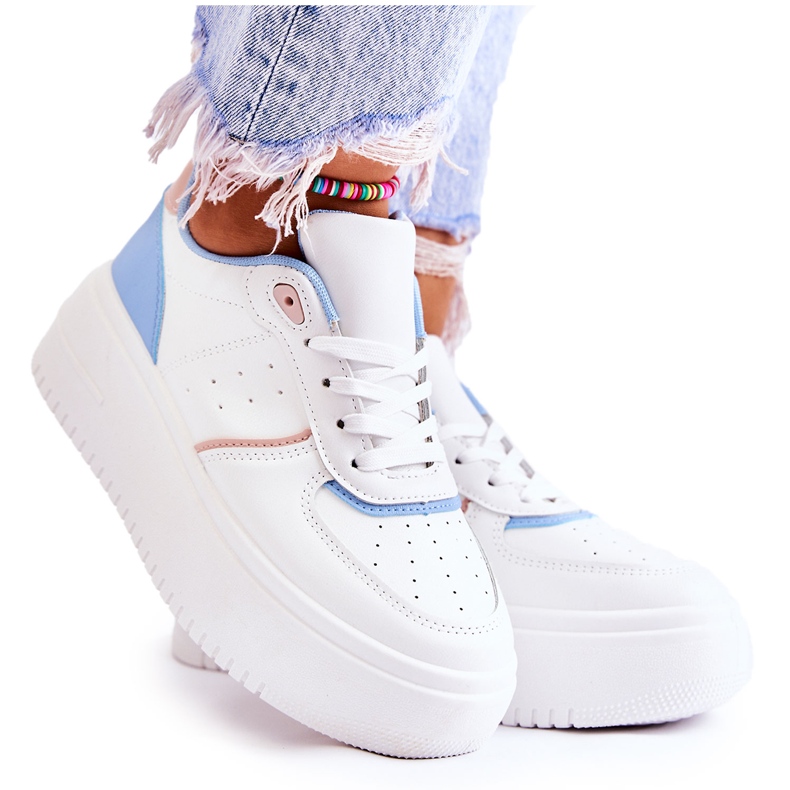 PS1 Damskie Wiązane Buty Sportowe Sneakersy Biało-Niebieskie Manila białe