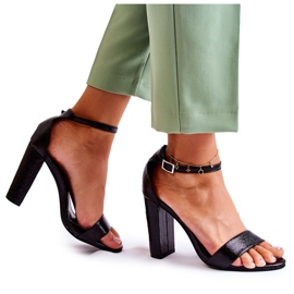 Klasyczne Skórzane Sandałki Na Słupku Czarne Sallen