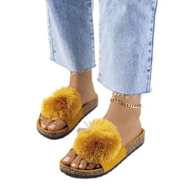 Żółte klapki na korkowej podeszwie Retta