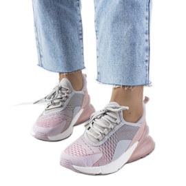 Szare sneakersy sportowe Glaner różowe