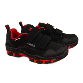 Buty trekkingowe dziecięce wodoodporne czarno-czerwone American Club czarne