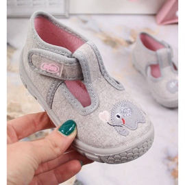 Kapcie dziewczęce na rzep ze słoniem szare Befado
