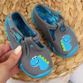 Kapcie chłopięce klamra z dinozaurem szare Befado