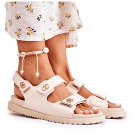 S.Barski Damskie Skórzane Sandały Z Ozdobą Beżowe beżowy