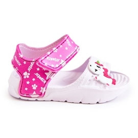 WJ1 Dziecięce Lekkie Sandały Z Ozdobami Biało-Różowe Trusty białe