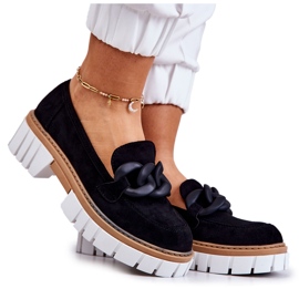 PS1 Zamszowe Półbuty Loafery Z Ozdobą Czarne Talisa