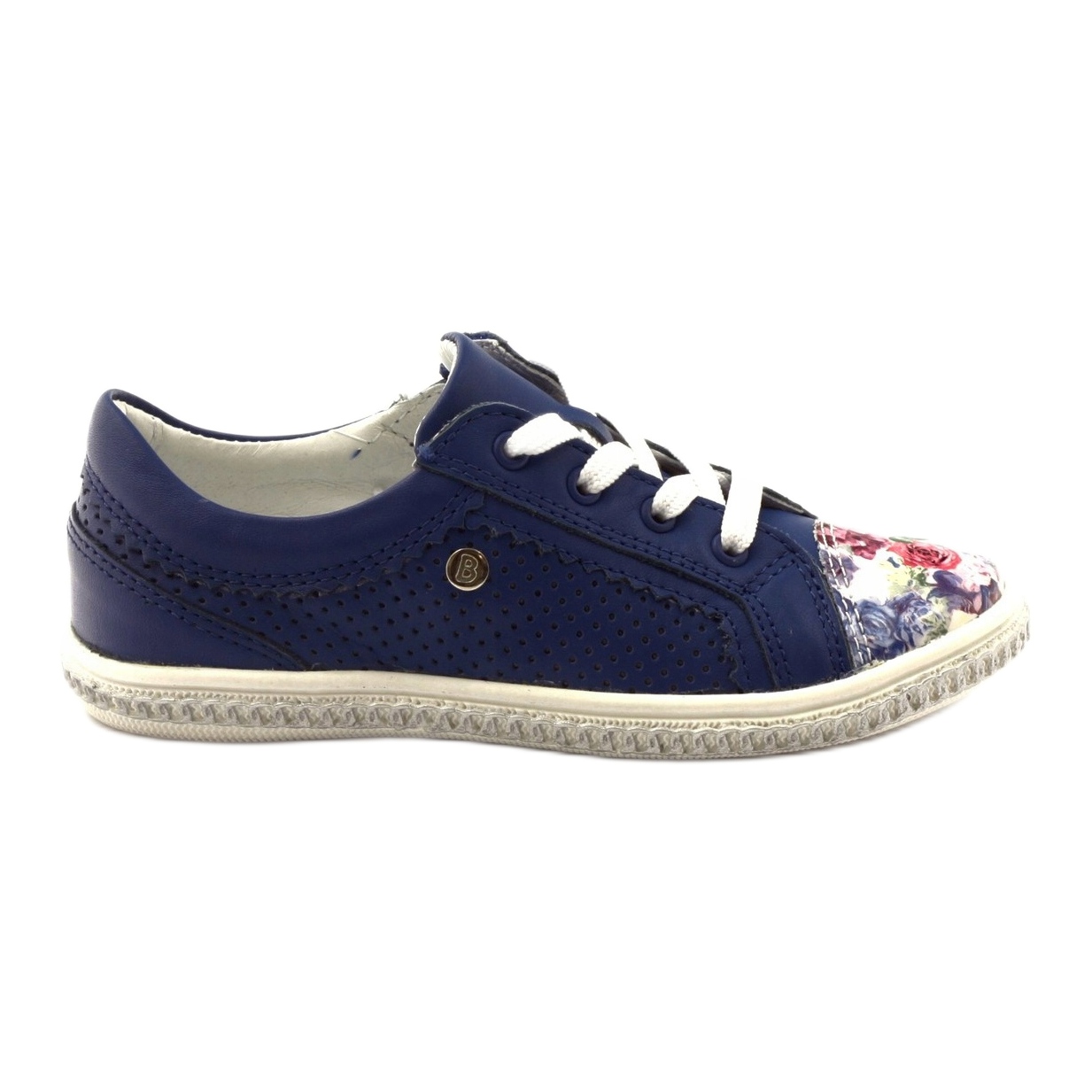 Granatowe buty dziecięce w kwiatki Bartek 85524 białe niebieskie wielokolorowe