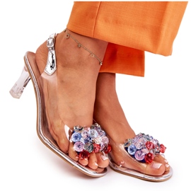 S.Barski Eleganckie Sandały Z Kryształami Srebrne Lanette wielokolorowe