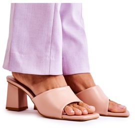 Skórzane Klasyczne Klapki Na Obcasie Nude-róż różowe