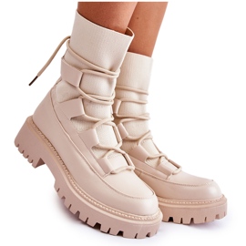 Damskie Botki Workery Ze Skarpetą Beżowe Fallor beżowy