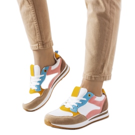 Biało brązowe sneakersy damskie Kindler białe różowe