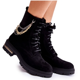 Zamszowe Ocieplane Botki Z Łańcuchem Czarne Sorita