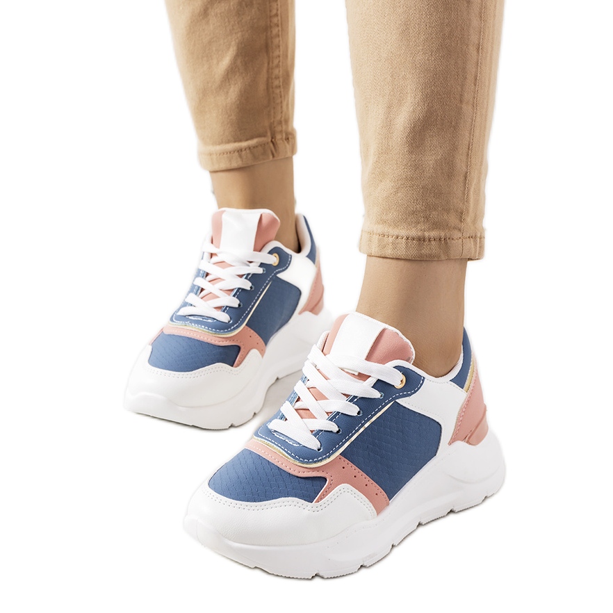 Niebieskie sneakersy damskie Pottin białe różowe