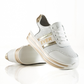 SHELOVET Białe skórzane sneakersy na platformie Goodin